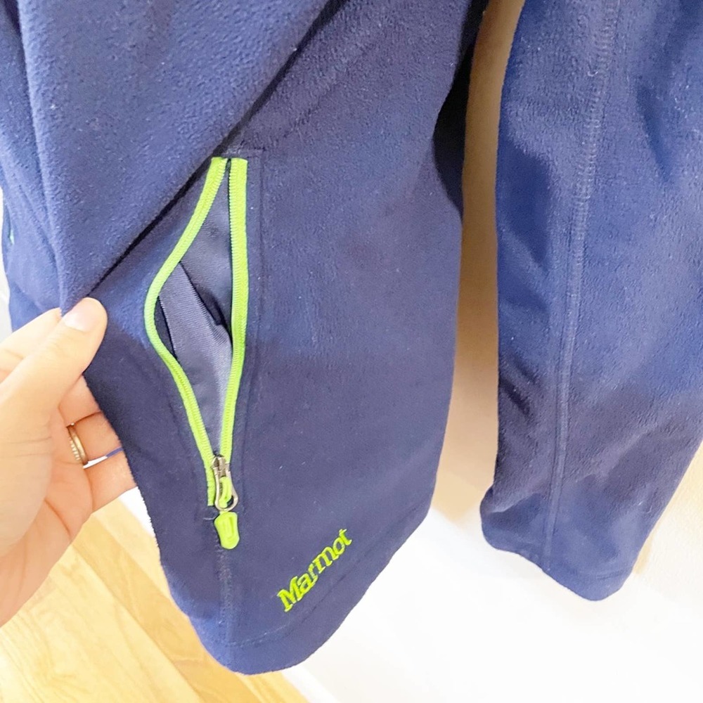 Marmot Fleece Long Sleeve Full Zip Jacket Blue with Green Accents Size Medium - Picture 7 of 13